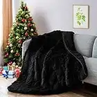 Lofus Shaggy Longfur Faux Fur Blanket, Fuzzy Sherpa Microfiber Blanket for Bed, Fluffy Cozy Plush Heavy Blanket, Washable Warm Furry Blanket for Couch Sofa Chair Home Decor, 60"x80" 15lbs Black