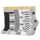 Blu Ninfee Thermal Fluffy Socks for Womens, Ladies Bed Cosy Christmas Fuzzy Socks Thick Warm Socks for Winter Home Sleep Floor 6 Pairs