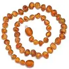 Genuine Baltic Amber Necklace - Raw not Polished Beads - Knotted Between Beads - Sizes from 30 to 36 cm (Cognac, 32cm)