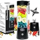 BlendyGo 2 smoothie mixer klein, mixer smoothie maker, mini blender, tragbarer mixer USB, Standmixer 400 ml (Schwarz)