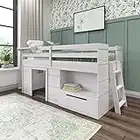 Max & Lily Modern Farmhouse Low Loft Bed, Twin Bed Frame For Kids With 1 Drawer, White Wash