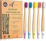 Brosses à dents en bambou pour adultes - Poils moyens sans BPA - Brosse à dents en bois écologique - Manche biodégradable - Emballage sans plastique (Multicolore)