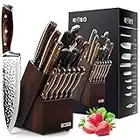 15-Piece Japanese Chef Knife Set with Sharpener, Block Wooden, HOBO Japan High Carbon Stainless Steel Boxed Kitchen Knife, Color Wooden Handle