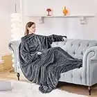 Aisbo Plaid Felpa Coperta con Maniche - Pigiama Coperta Indossabile Donna e Uomo Oversize con Manica e Piedi Plaid da Divano con Braccia Pile di Flanella, TV Blanket (Grigio,170x200cm)