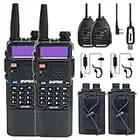 UV-5R 5W Handheld Radio with 3800mAh Battery，Case, Hand Mic and Earpiece（2 Pack） and One Cable