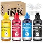 Hiipoo Sublimation Ink Refilled Bottles Work with WF7710 ET2760 ET2720 ET2803 ET2800 C88+ XP-4105 Inkjet Printer Heat Press Transfer on Mugs Plates T-Shirts Pillows Phone Case（B/C/M/Y）…