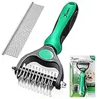 Candure Dematting Comb for Dog and Cat, Pet Grooming Rake and Brushes for Small, Medium Large Dogs Double Sided Deshedding Tool Removes Knots & Tangled Hair (Green, Medium to Small)