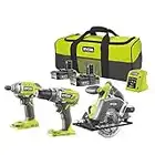 Ryobi 18v Triple Kit Combi Drill, Impact Driver & Circular Saw 2X 2.0Ah Li-ion Batteries & Charger