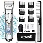 Ceenwes Professional Cordless Hair Clippers Hair trimmer Low Noise Hair Cutting Kit Beard Trimmer IPX7 Waterproof Body Hair Removal Machine with LED Display Hairdressing Cape Travel Bag