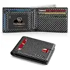 Slim Wallets for Men Minimalist Leather Bifold RFID Blocking with Gift Box Carbon Fiber Black