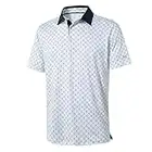 Golf Shirts for Men Dry Fit Short Sleeve Print Performance Moisture Wicking Polo Shirt White