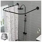 WING Tringle de Douche en Coin courbée U Forme, Noir Barre Rideau Douche Extensible sans perçage INOX Angle arquée Tringle à Rideau de Douche, Antirouille,100X100X100CM