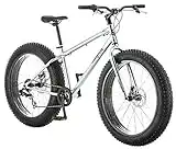 Mongoose Malus Mens and Womens Fat Tire Mountain Bike, 26-Inch Bicycle Wheels, 4-Inch Wide Knobby Tires, Steel Frame, 7 Speed Drivetrain Bicycle, Shimano Rear Derailleur, Disc Brakes, Silver/Black