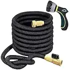 TheFitLife Expandable Garden Hose Pipes - 15m Triple Latex Core EU Standard Brass Fittings and 8 Function Spray Nozzle, Portable and Kink Free Water Hose