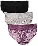 Warner's Blissful Benefits No Muffin Top 3 Pack Hipster Panties Slip a Culotte, Amaranto-Stampa Astratta/Nero/Platino, L Donna