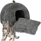 KEEPREAPER Katzenhöhle große Katzen XXL, Katzenbett kuschelhöhle flauschig waschbar, Katzenkorb zum schlafen mit Katzenkissen, Katzenhaus klappbar mit Handle, 42x42x45cm (Unifarben-Grau)