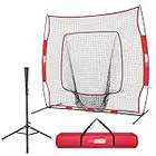 VIVOHOME 7 x 7 Feet Baseball Backstop Softball Practice Net with Strike Zone Target Tee and Carry Bag for Batting Hitting and Pitching Red