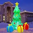 Joliyoou Christmas Yard Decorations, 5.9 FT Inflatable Lighted Christmas Tree with Rotating Projection Lamp, Jumbo Blow Up Xmas Tree with Gift Boxes Outdoor Indoor Decorations