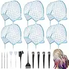 17 Pcs Hair Highlighting Kit, 6 Pcs Hair Disposable Frosting Cap Highlight Cap with 3 iron crochet hook, 2 Plastic Hooks, 2 Hair Dye Brushes Hair Dye Combs, 4 Hair Clips for Salon Home Dyeing Hair Use