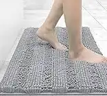 Grandaily Chenille Striped Bathroom Rug Mat, Extra Thick and Absorbent Bath Rugs, Non-Slip Soft Plush Shaggy Bath Carpet, Machine Wash Dry, Bath Mats for Bathroom, 24x16, Grey