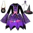 Kids Girls Witch Costume Dress Light-up for Halloween Costumes Bat Cosplay Fancy Dress ZF004M