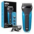 Braun Series 3 Shave & Style Rasoir Électrique Homme 3-En-1 Noir/Bleu, Équipé De La Technologie Wet & Dry Avec Tondeuse À Barbe Haute Précision Et 5 Sabots, Rasoir Rechargeable Et Sans Fil, 310BT