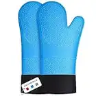 Sopito Guanti Forno Silicone, Guanti da Forno Resistente al Calore Extra Lungo Antiscivolo (Blu, 1 Paio)