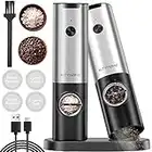 Electric Salt and Pepper Mill Set with Rechargeable Base, Pepper Grinder with LED Light & Adjustable Coarseness, Stainless Steel Salt Grinder with 70mL Capacity