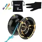 MAGICYOYO Professional Unresponsive Yoyo for Kids, Nonresponsive Yoyos Metal for Adult, Not for Beginner, Pro String Trick, Magic Yoyo N11 with Yo Yo Glove+ Bag+ 5 Yo-yos Strings, Black & Golden