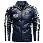 Joyyoq Mens Leather Motorcycle Jackets, Coat Jacket Stand Collar Long Sleeve Zipper Pocket, Moto Riding Motorbike Racing Cafe Racer Biker Jacket (Color : Blue, Size : L)