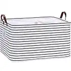 Hinwo 70L Panier de Rangement très Grande capacité Bac Rangement en Tissu en Toile Boîte de Rangement Pliable avec poignées Cuir PU Fermeture à Cordon, 22 x 15 Pouces, Couche intérieure imperméable