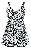 DANIFY Plus Size Swimsuits for Women Tankini Swimdress Tummy Control Swimwear Two Piece Bathing Suit Cover up Swim Dress, Leopard, 26