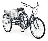 Schwinn Meridian Adult Tricycle Bike, Mens and Womens Three Wheel Beach Cruiser, 24-Inch Wheels, Low Step-Through Frame, Wide Seat, Rear Folding Basket, 1-Speed, Slate Blue