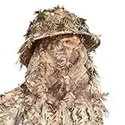 Mossy Oak Breakup Country Camo Bucket Hat with Built-in 3D Leafy Face Mask, Turkey Hunting Gear for Ghillie Suits and Bowhunting (Adjustable, One Size Fits Most)