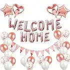 Mannli Welcome Home, Letter Balloon Banner Bunting Triangular Bunting Happy New Home with Heart and Star Sequin Balloons for Home Family Party Decorations