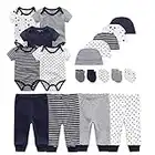 Kiddiezoom Baby-Body, Hose, Kleinkinder-Einteiler, Bekleidungs-Sets für Jungen und Mädchen aus Baumwolle, Mützen, Kratzfäustlinge Gr. 56, Dunkelblau gestreift & kleine Sterne & Druck-19-Set