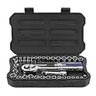 WORKPRO 39-Piece Drive Socket Set 1/4''3/8'', CR-V Metric and Imperial Sockets with Quick-Release Ratchet Wrench, Compact Sockets for Car Repair