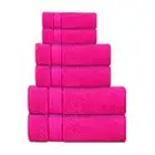 Bath Towels Set-100% Cotton-2 Bath Towels, 2 Hand Towels & 2 Washcloths- Large, Quick Dry, Absorbent, Plush, Soft-Home, Spa, Pool, Shower Towels - 6 Piece Luxury Bathroom Towels - Hot Pink / Dark Pink