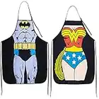 Fengaim Tabliers de cuisine de nouveauté amusants, Lot de 2 Tablier de cuisine sexy imperméable pour couple (Batman + Wonder Woman)