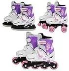 SK8 Zone Girls Pink 3in1 Roller Blades Inline Quad Skates Adjustable Size Childrens Kids Pro Combo Multi Ice Skating Boots Shoes New (Medium 13-3 (31-34 EU))