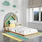 P'Kolino Casita House Twin Floor Bed - Montessori Inspired - Solid FSC Certified Solid Wood Floor Bed - Natural Wood