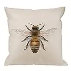 HGOD DESIGNS Bee Pillow Cover,Decorative Pillow Bees Watercolour Drawing Pillow Cases Cotton Linen Outdoor Indoor Square Cushion Covers for Home Sofa Couch 18x18 inch Yellow