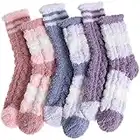 Fuzzy Socks for Women Winter Slipper Fluffy Fleece Cozy Cabin Plush Warm Sleep Soft Adult Stocking Stuffers Christmas Gifts for Women Socks 6 Pairs (Mix Stripe Weave B)