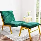 AWQM Velvet Accent Chair with Ottoman,Upholstered Single Sofa Chair with Metal Legs, Modern Living Room Chair Club Chair,Lounge Chair with Footrest,Reading Chair Recliner for Bedroom Office,Green