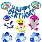 Hpwai Baby Cute Shark Balloons Birthday Party Decorations, 48 PCS Shark Birthday Party Supplies Kit for Girls Boys Baby Shower/Birthday Party