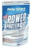 Body Attack Power Protein 90, Stracciatella, 500g, 5K proteine in polvere con proteine del siero di latte, L-carnitina e BCAA per la costruzione muscolare e il fitness.