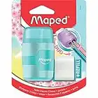 Maped Taille-Crayon Connect 2 Trous avec Gomme sans PVC + 1 Recharge Gomme Medium - Coloris Pastel Aléatoire Bleu, Violet ou Rose, 49230