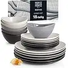 Moritz & Moritz 18tlg Swing Dinner Geschirrset 6 Personen grau – Keramik Geschirr Set aus je 6 Dinner Teller, Kleine Teller und Schalen – Made in Portugal