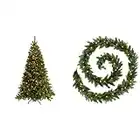 WeRChristmas Pre-Lit Victorian Pine Multi-Function Christmas Tree with 500 Warm LED Lights, 7 ft/2.1 with Pre-Lit Long Garland Illuminated with 52 Warm LED Lights, 12 ft - White