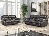 Roundhill Furniture Elkton Manual Motion Reclining Sofa and Loveseat with Storage Console, Dark Chesnut